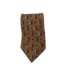 Seven Fold Handsewn Finest Silk‎ Tie With Floral Pattern In Brown & Blue